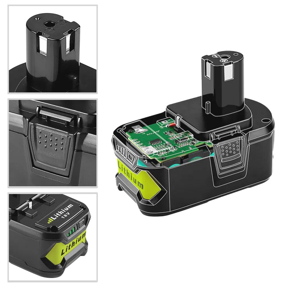 18V 6Ah For Ryobi Cordless Tool Battery RB18L25 P107 P108 P109 P102 P103 3Ah 4Ah 5Ah  For Ryobi 18V Replacement Lithium Battery