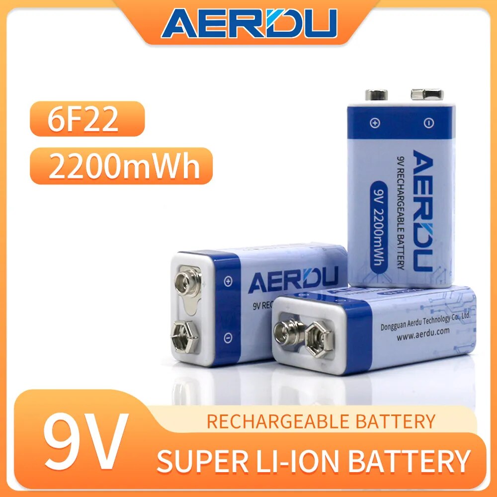 AERDU 2200mWh Micro USB 9 Volt Li-ion Rechargeable Battery 6F22 9V Li ion Lithium Battery for RC Helicopter Model Microphone Toy