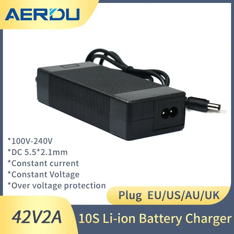 AERDU 10S 36V2A charger 42V 2A 18650 Charger 100-240V Input Lithium Li-ion Charger For 36V Electric Bike wo-wheel Vehicle