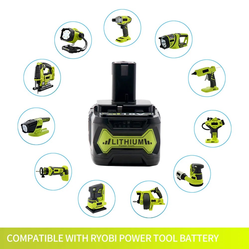 18V 6Ah For Ryobi Cordless Tool Battery RB18L25 P107 P108 P109 P102 P103 3Ah 4Ah 5Ah  For Ryobi 18V Replacement Lithium Battery