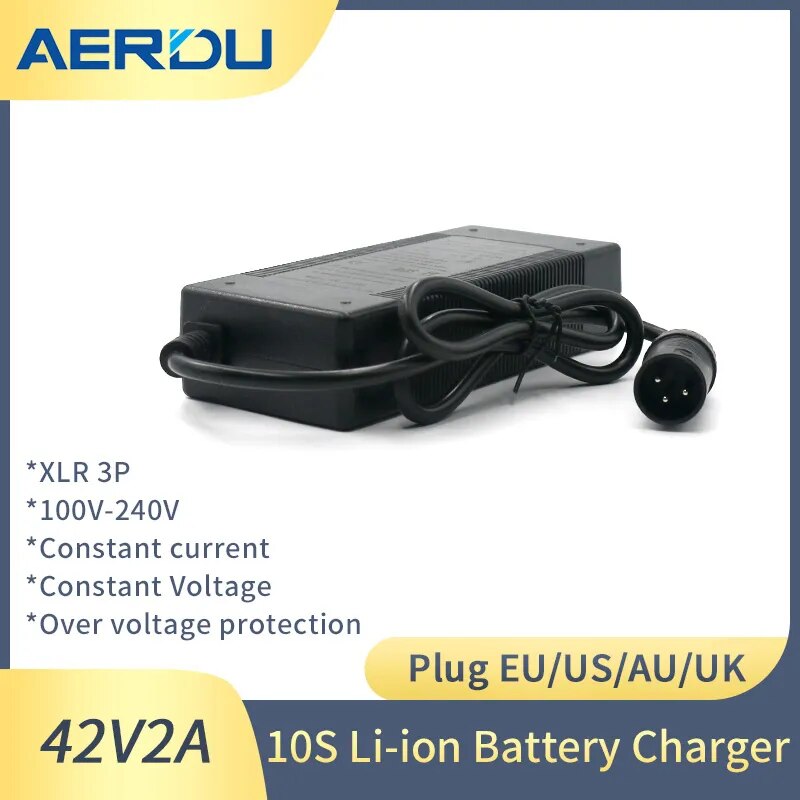 AERDU 10S 36V2A charger 42V 2A 18650 Charger 100-240V Input Lithium Li-ion Charger For 36V Electric Bike wo-wheel Vehicle