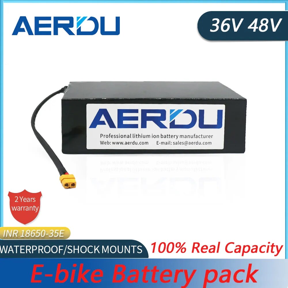 AERDU 36V elsykkelbatteri 48V 30A balansert BMS 18650 21700 celler 20Ah 14Ah 10.4Ah litiumpakkebatteri for elektrisk sparkesykkel 