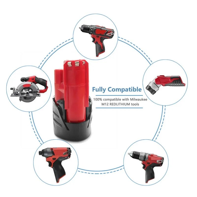 AERDU 12V 3000mAh 21700 Li-ion Battery For Milwaukee M12 48-11-2420 48-11-2411 48-11-2402 48-11-2401 12-Volt M12 Cordless Tools