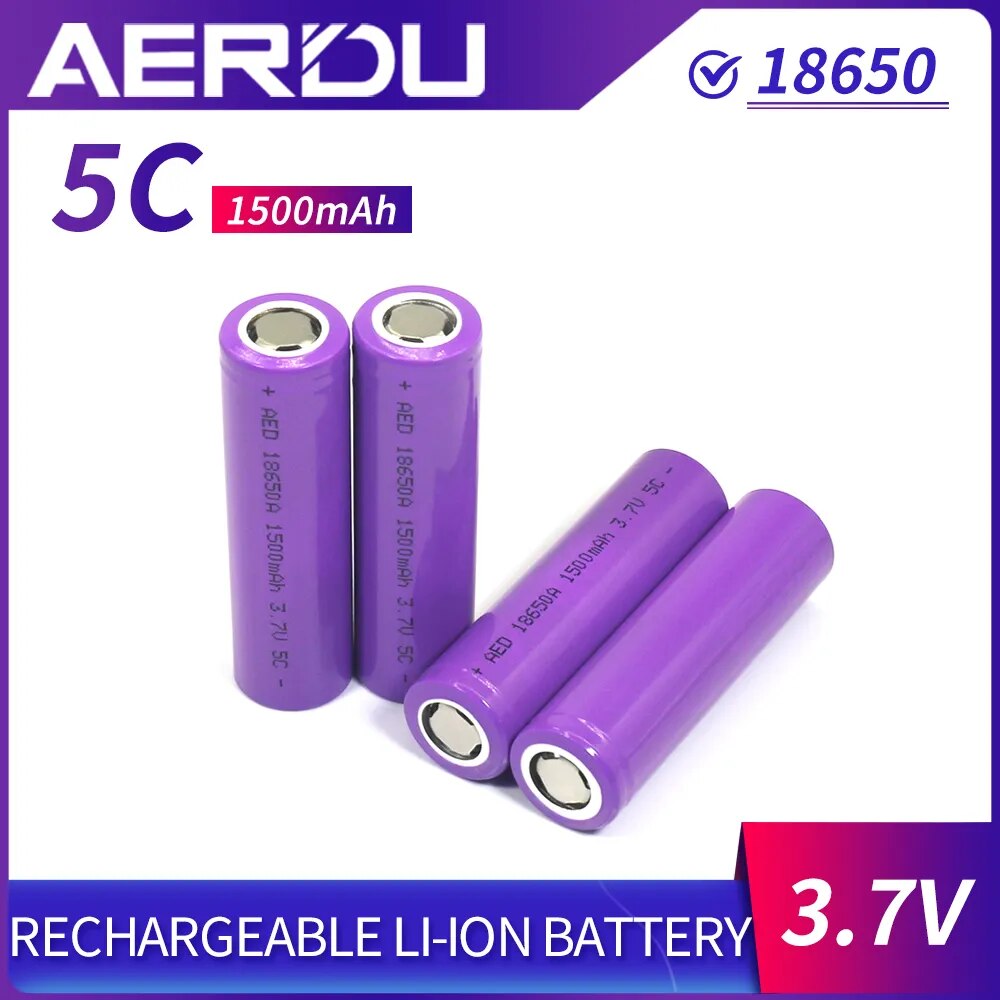 AERDU 18650 Rechargeable Lithium Battery 3.7V 1500mAh 5C 4.2V For Flashlight Battery Pack Replace electric Tool Device B