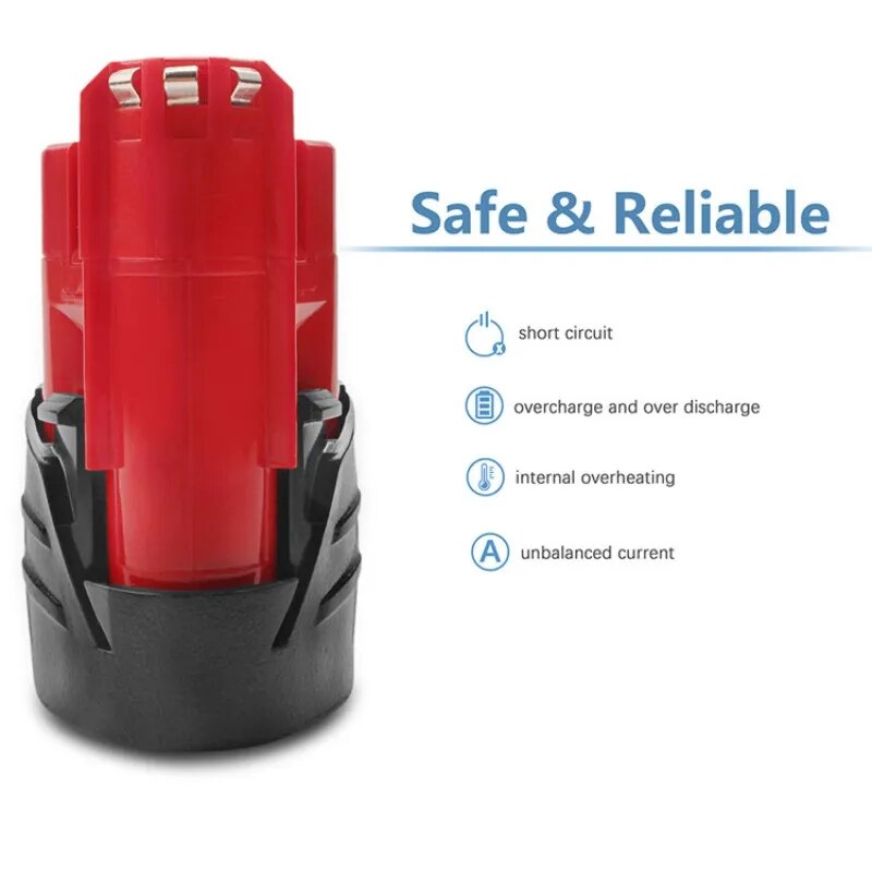 AERDU 12V 3000mAh 21700 Li-ion Battery For Milwaukee M12 48-11-2420 48-11-2411 48-11-2402 48-11-2401 12-Volt M12 Cordless Tools
