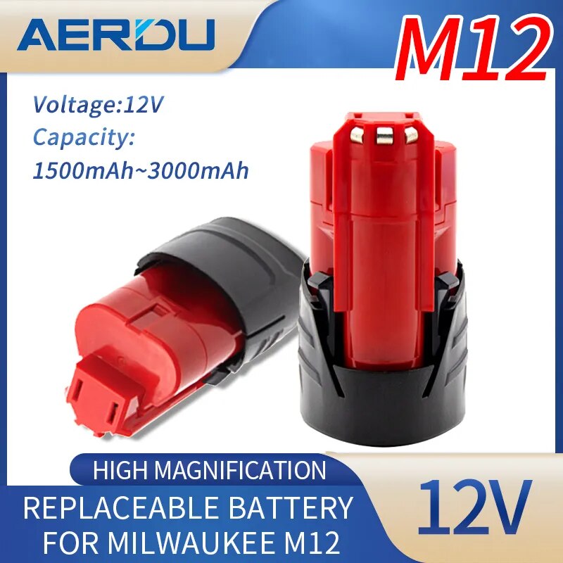 AERDU 12V 3000mAh 21700 Li-ion Battery For Milwaukee M12 48-11-2420 48-11-2411 48-11-2402 48-11-2401 12-Volt M12 Cordless Tools