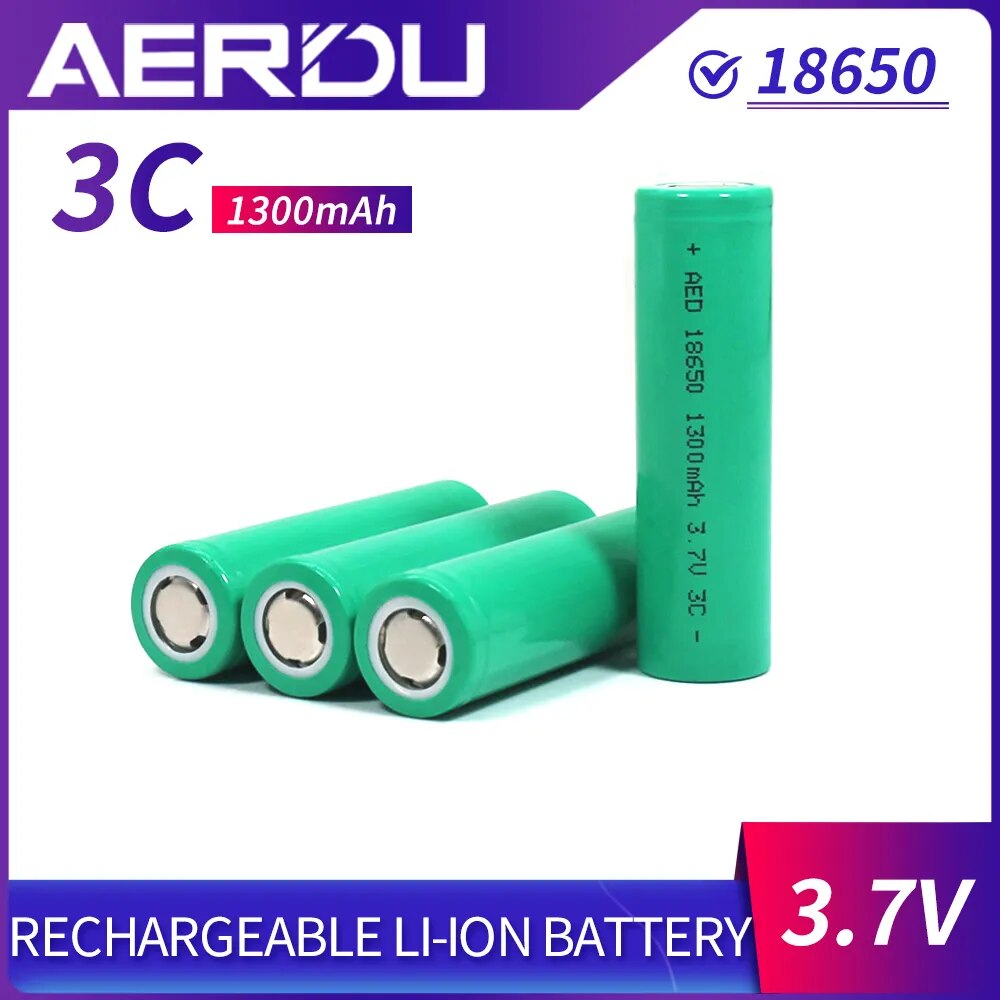 AERDU 18650 Rechargeable Lithium Battery 3.7V1300mAh 4.2VLi-lon New For Strong Light Flashlight Small Fan Replace Device