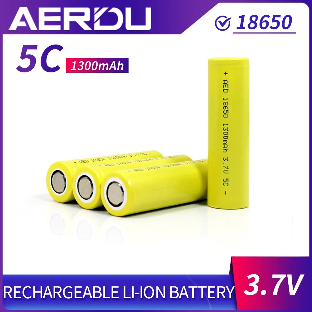AERDU 18650 Rechargeable Lithium Battery 3.7V 1300mAh 5C 4.2V Brand New For Power Tool Equipment Battery Replacement BatteryPack